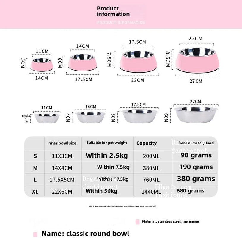 Designer Pets Bowls 2 in 1 Dog Food Water Bowl, Luxury Stainless Steel Pet Dishes Melamine Cat Feeder Bowls with Non-Skid Base for Medium Small Dog, Feeding, Drinking J30