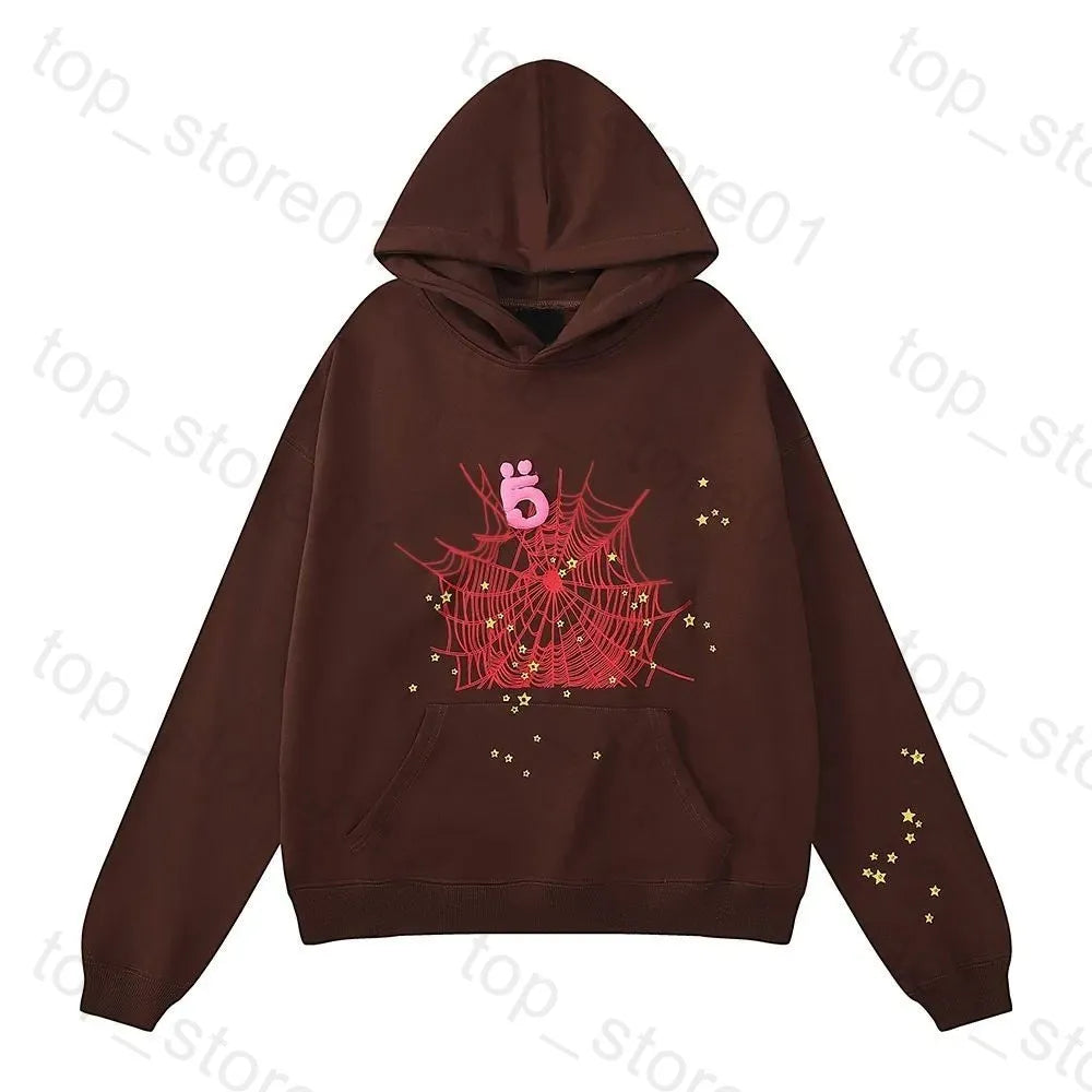 5A Designer Hoodie Mens Web Hoodie for Men 2025 Spider Hoody Women Polo Grid Five Cobweb Pink Spider Hoodies Hip Hop Tracksuit Print Pullover Net Spider Pants Suit 01