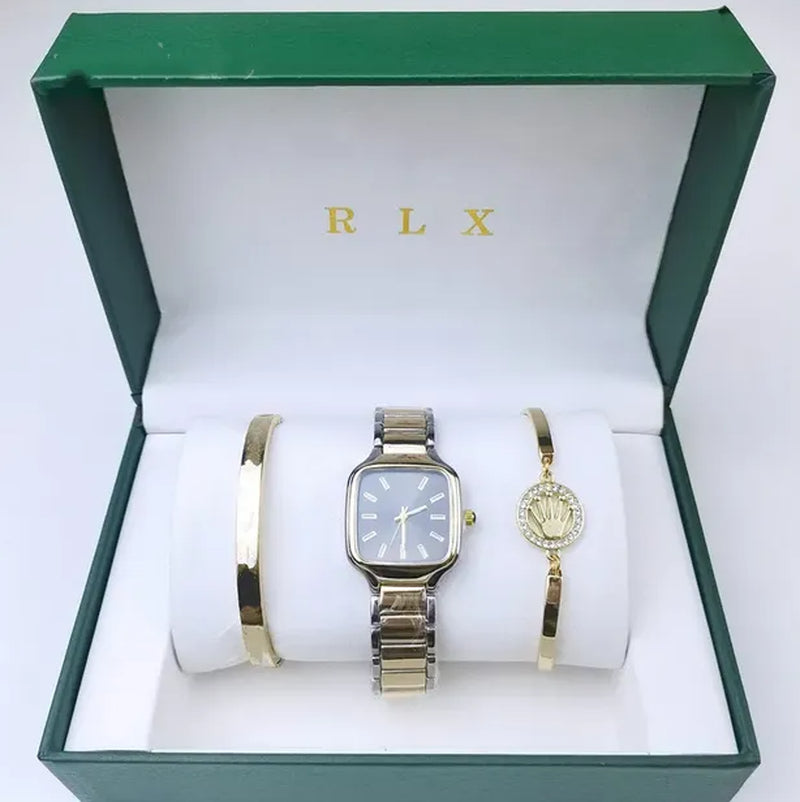 3Pcs Set Watch Luxury Designer High Quality Women Pink Dial Hollow Strap Fashion Gold Bracelet Quartz Wristwatch Student Ladies Watches Reloj Mujer with Box A3269