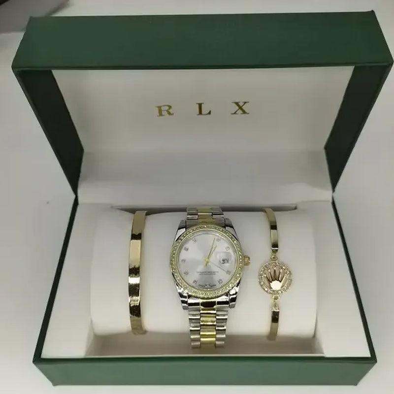 3Pcs Set Watch Luxury Designer High Quality Women Pink Dial Hollow Strap Fashion Gold Bracelet Quartz Wristwatch Student Ladies Watches Reloj Mujer with Box A3269