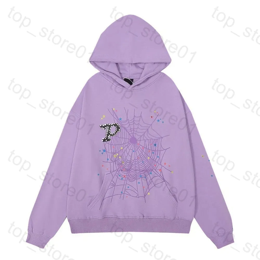 5A Designer Hoodie Mens Web Hoodie for Men 2025 Spider Hoody Women Polo Grid Five Cobweb Pink Spider Hoodies Hip Hop Tracksuit Print Pullover Net Spider Pants Suit 01