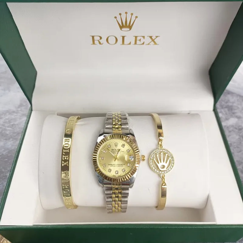3Pcs Set Watch Luxury Designer High Quality Women Pink Dial Hollow Strap Fashion Gold Bracelet Quartz Wristwatch Student Ladies Watches Reloj Mujer with Box A3269