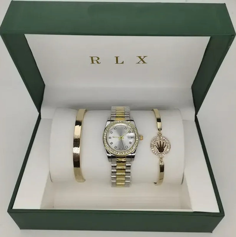 3Pcs Set Watch Luxury Designer High Quality Women Pink Dial Hollow Strap Fashion Gold Bracelet Quartz Wristwatch Student Ladies Watches Reloj Mujer with Box A3269