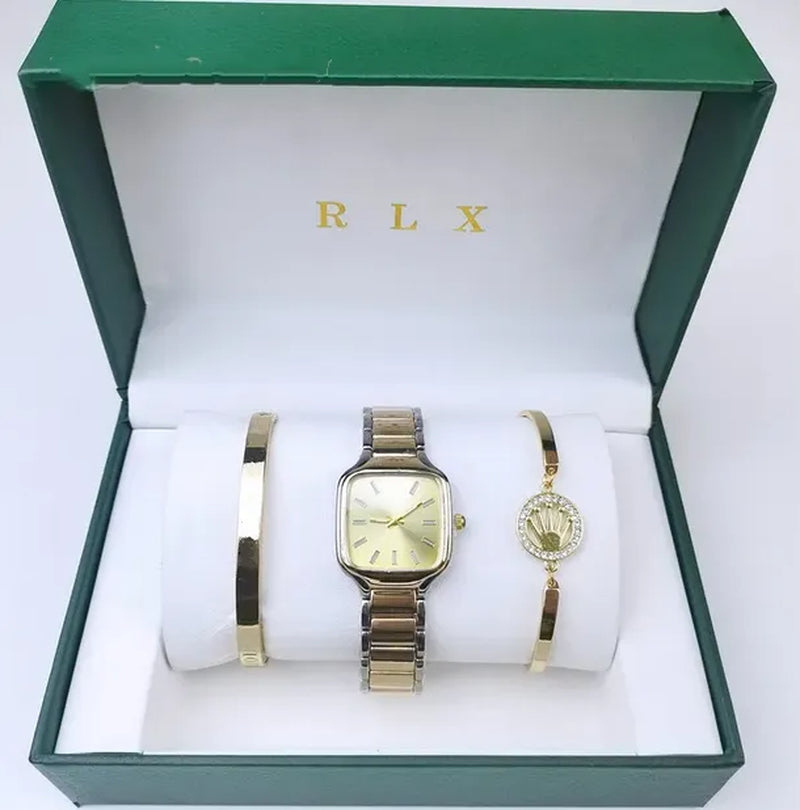 3Pcs Set Watch Luxury Designer High Quality Women Pink Dial Hollow Strap Fashion Gold Bracelet Quartz Wristwatch Student Ladies Watches Reloj Mujer with Box A3269