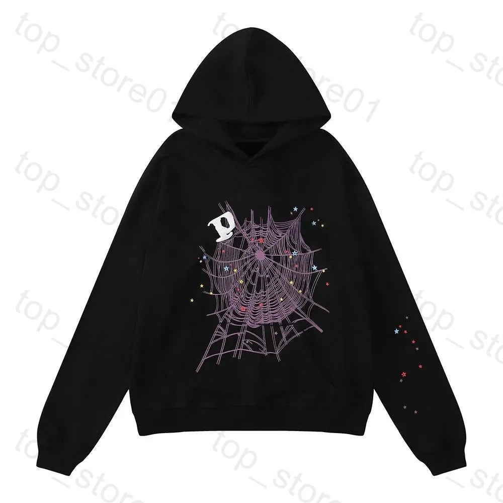 5A Designer Hoodie Mens Web Hoodie for Men 2025 Spider Hoody Women Polo Grid Five Cobweb Pink Spider Hoodies Hip Hop Tracksuit Print Pullover Net Spider Pants Suit 01