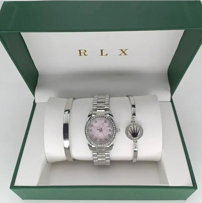 3Pcs Set Watch Luxury Designer High Quality Women Pink Dial Hollow Strap Fashion Gold Bracelet Quartz Wristwatch Student Ladies Watches Reloj Mujer with Box A3269