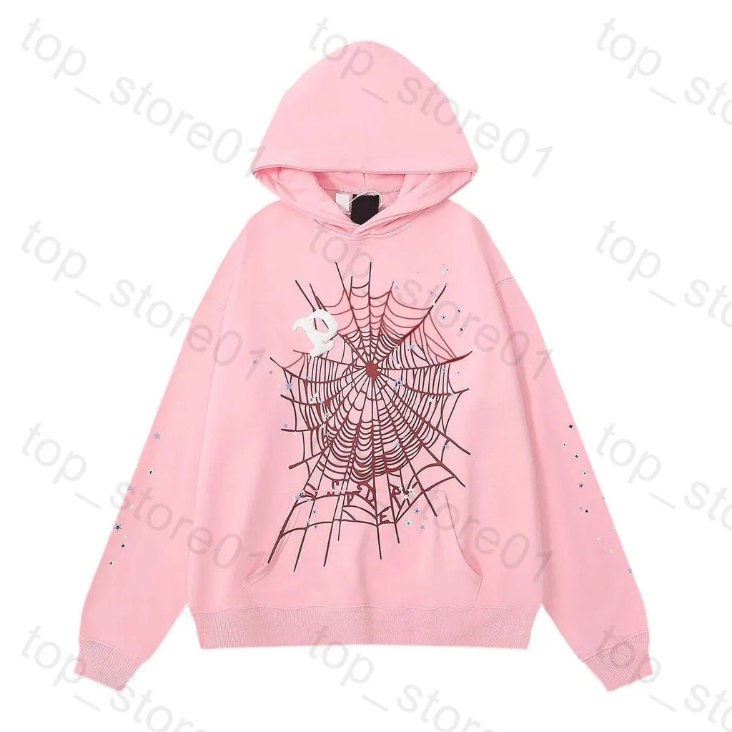5A Designer Hoodie Mens Web Hoodie for Men 2025 Spider Hoody Women Polo Grid Five Cobweb Pink Spider Hoodies Hip Hop Tracksuit Print Pullover Net Spider Pants Suit 01
