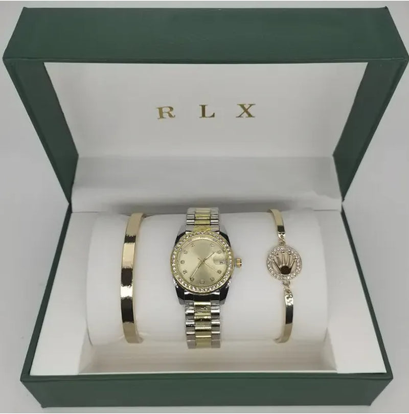 3Pcs Set Watch Luxury Designer High Quality Women Pink Dial Hollow Strap Fashion Gold Bracelet Quartz Wristwatch Student Ladies Watches Reloj Mujer with Box A3269