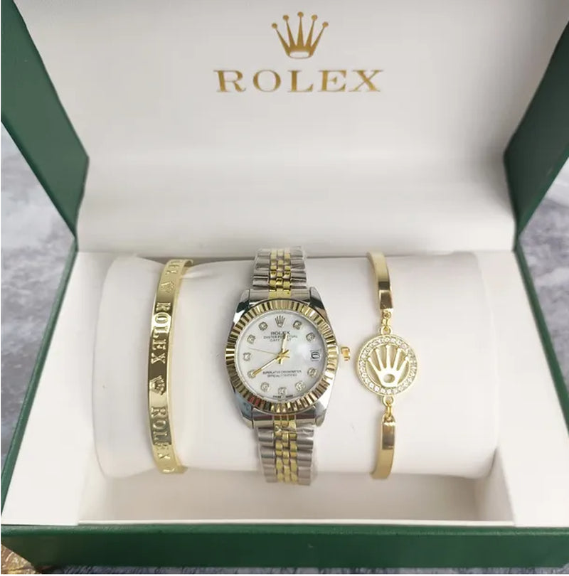 3Pcs Set Watch Luxury Designer High Quality Women Pink Dial Hollow Strap Fashion Gold Bracelet Quartz Wristwatch Student Ladies Watches Reloj Mujer with Box A3269