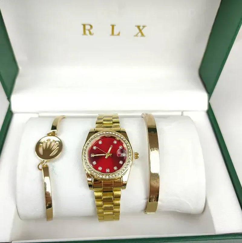 3Pcs Set Watch Luxury Designer High Quality Women Pink Dial Hollow Strap Fashion Gold Bracelet Quartz Wristwatch Student Ladies Watches Reloj Mujer with Box A3269