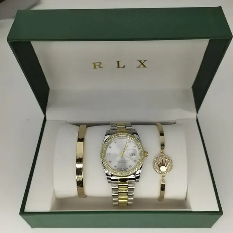 3Pcs Set Watch Luxury Designer High Quality Women Pink Dial Hollow Strap Fashion Gold Bracelet Quartz Wristwatch Student Ladies Watches Reloj Mujer with Box A3269