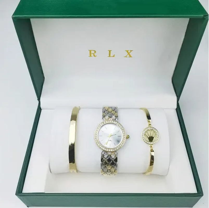3Pcs Set Watch Luxury Designer High Quality Women Pink Dial Hollow Strap Fashion Gold Bracelet Quartz Wristwatch Student Ladies Watches Reloj Mujer with Box A3269