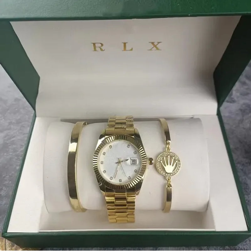 3Pcs Set Watch Luxury Designer High Quality Women Pink Dial Hollow Strap Fashion Gold Bracelet Quartz Wristwatch Student Ladies Watches Reloj Mujer with Box A3269