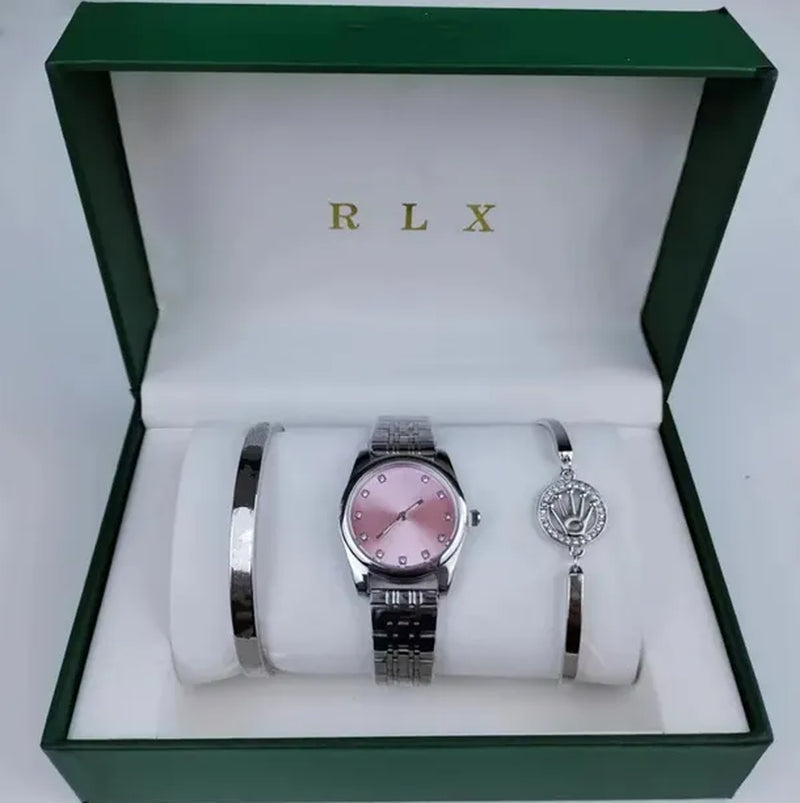 3Pcs Set Watch Luxury Designer High Quality Women Pink Dial Hollow Strap Fashion Gold Bracelet Quartz Wristwatch Student Ladies Watches Reloj Mujer with Box A3269