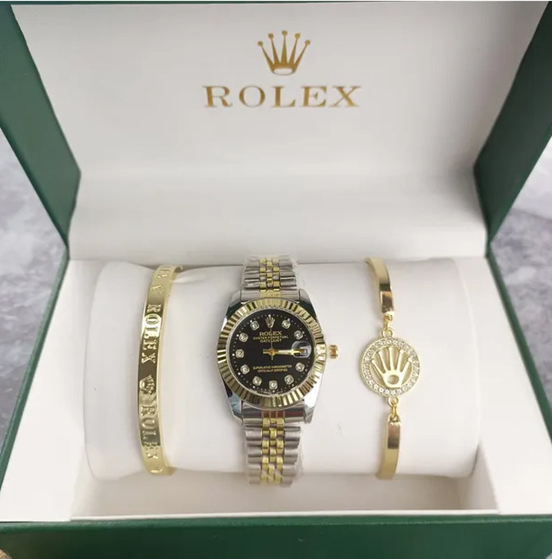 3Pcs Set Watch Luxury Designer High Quality Women Pink Dial Hollow Strap Fashion Gold Bracelet Quartz Wristwatch Student Ladies Watches Reloj Mujer with Box A3269