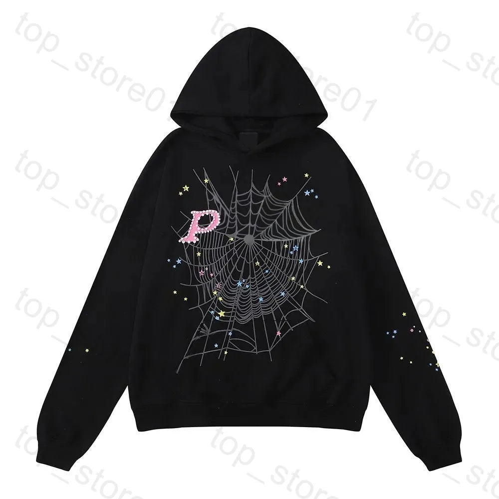 5A Designer Hoodie Mens Web Hoodie for Men 2025 Spider Hoody Women Polo Grid Five Cobweb Pink Spider Hoodies Hip Hop Tracksuit Print Pullover Net Spider Pants Suit 01
