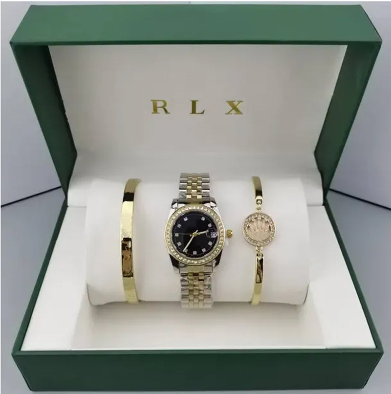 3Pcs Set Watch Luxury Designer High Quality Women Pink Dial Hollow Strap Fashion Gold Bracelet Quartz Wristwatch Student Ladies Watches Reloj Mujer with Box A3269