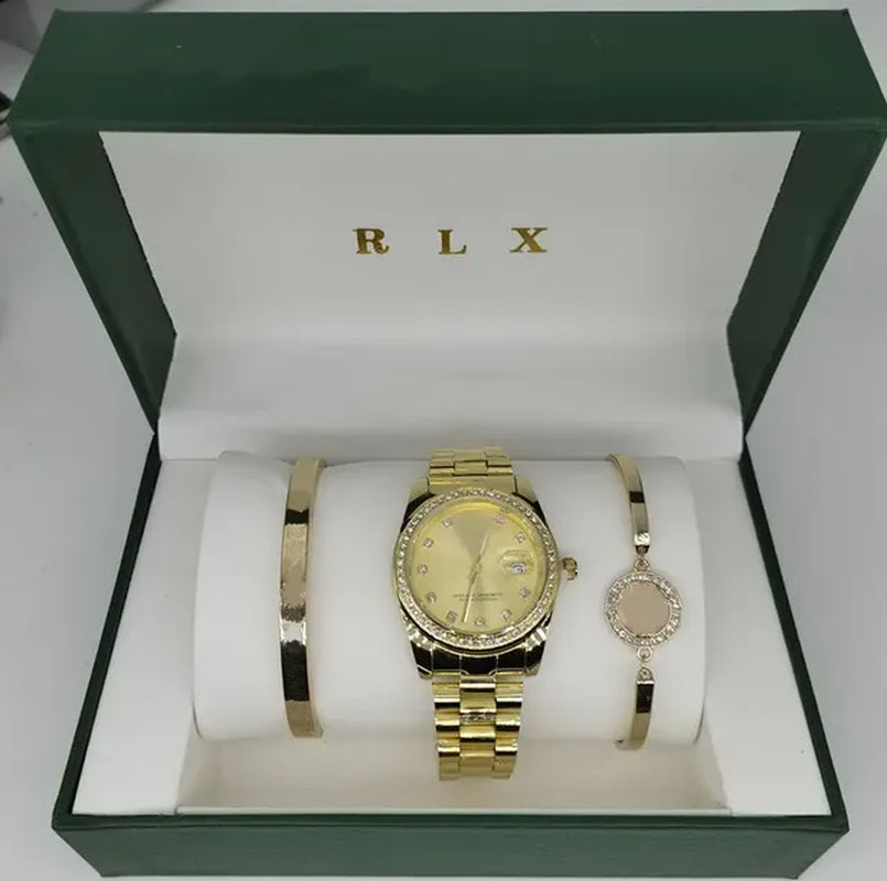 3Pcs Set Watch Luxury Designer High Quality Women Pink Dial Hollow Strap Fashion Gold Bracelet Quartz Wristwatch Student Ladies Watches Reloj Mujer with Box A3269