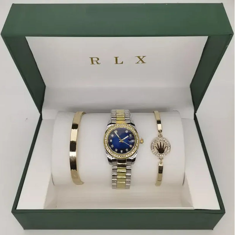 3Pcs Set Watch Luxury Designer High Quality Women Pink Dial Hollow Strap Fashion Gold Bracelet Quartz Wristwatch Student Ladies Watches Reloj Mujer with Box A3269