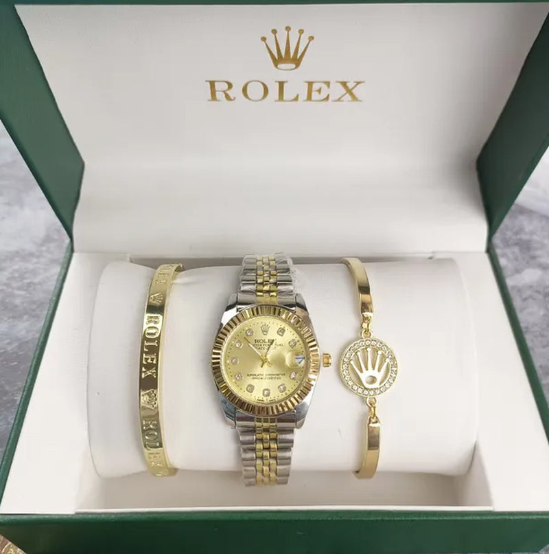 3Pcs Set Watch Luxury Designer High Quality Women Pink Dial Hollow Strap Fashion Gold Bracelet Quartz Wristwatch Student Ladies Watches Reloj Mujer with Box A3269