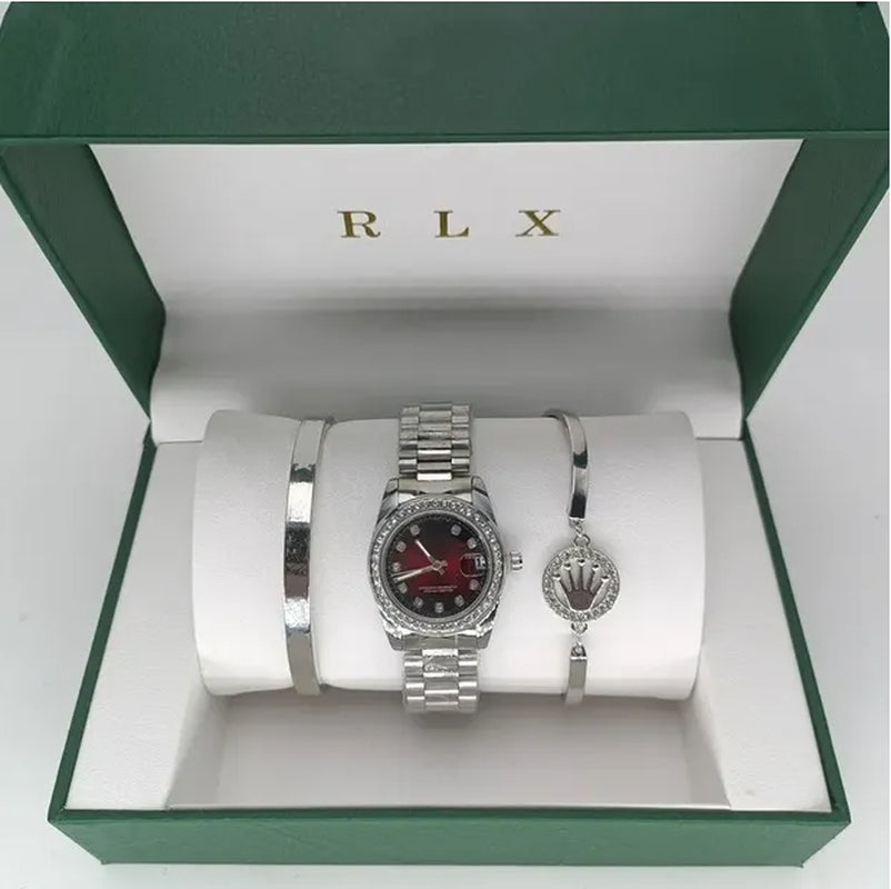 3Pcs Set Watch Luxury Designer High Quality Women Pink Dial Hollow Strap Fashion Gold Bracelet Quartz Wristwatch Student Ladies Watches Reloj Mujer with Box A3269