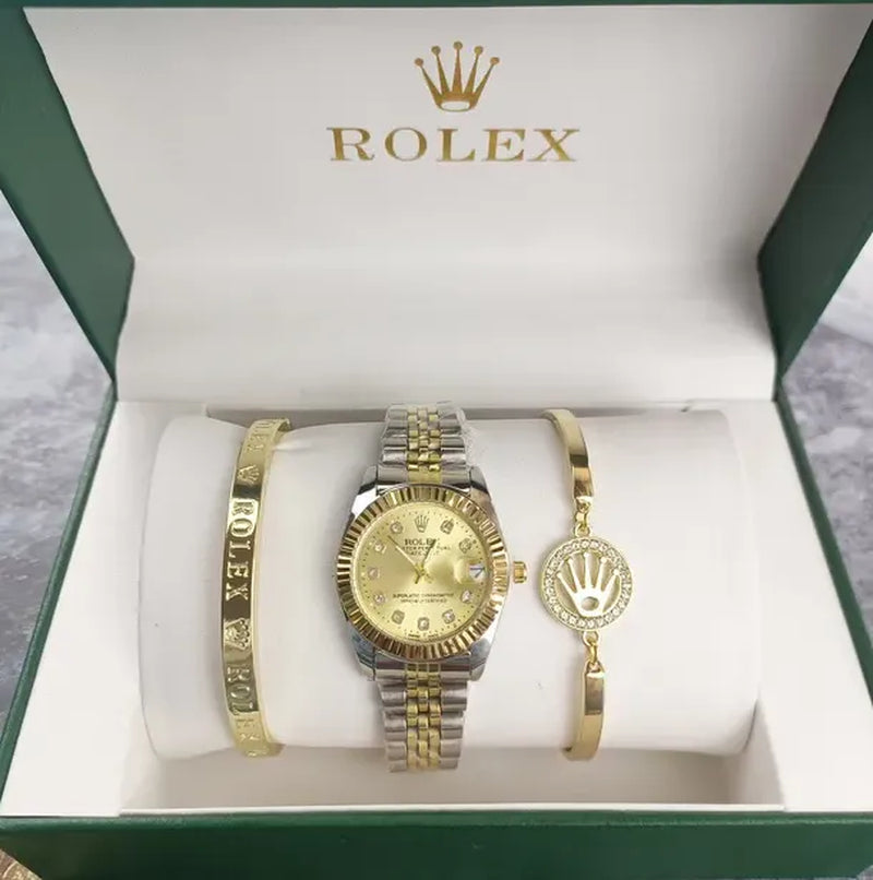 3Pcs Set Watch Luxury Designer High Quality Women Pink Dial Hollow Strap Fashion Gold Bracelet Quartz Wristwatch Student Ladies Watches Reloj Mujer with Box A3269