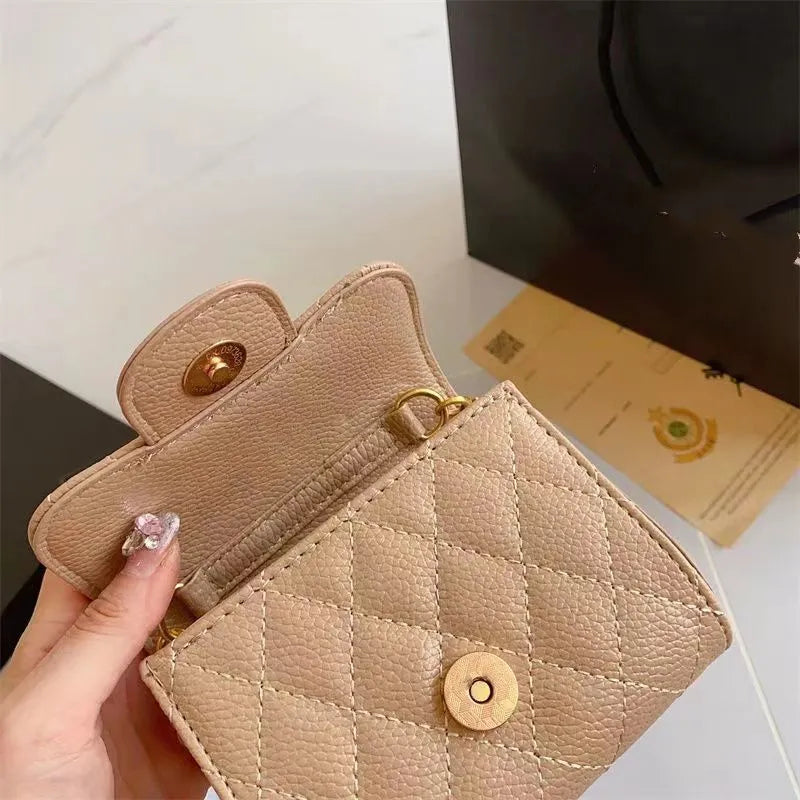 Top Designer Shoulder Bag Chain Handbag Plaid Wallet Double Letter Solid Buckle Sheepskin Caviar Pattern Women Luxury Evening Bag Mini Handbag 7750