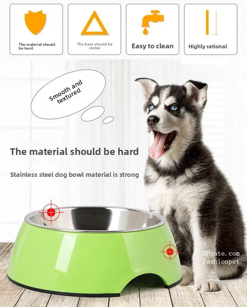 Designer Pets Bowls 2 in 1 Dog Food Water Bowl, Luxury Stainless Steel Pet Dishes Melamine Cat Feeder Bowls with Non-Skid Base for Medium Small Dog, Feeding, Drinking J30