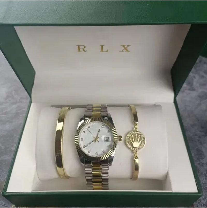 3Pcs Set Watch Luxury Designer High Quality Women Pink Dial Hollow Strap Fashion Gold Bracelet Quartz Wristwatch Student Ladies Watches Reloj Mujer with Box A3269