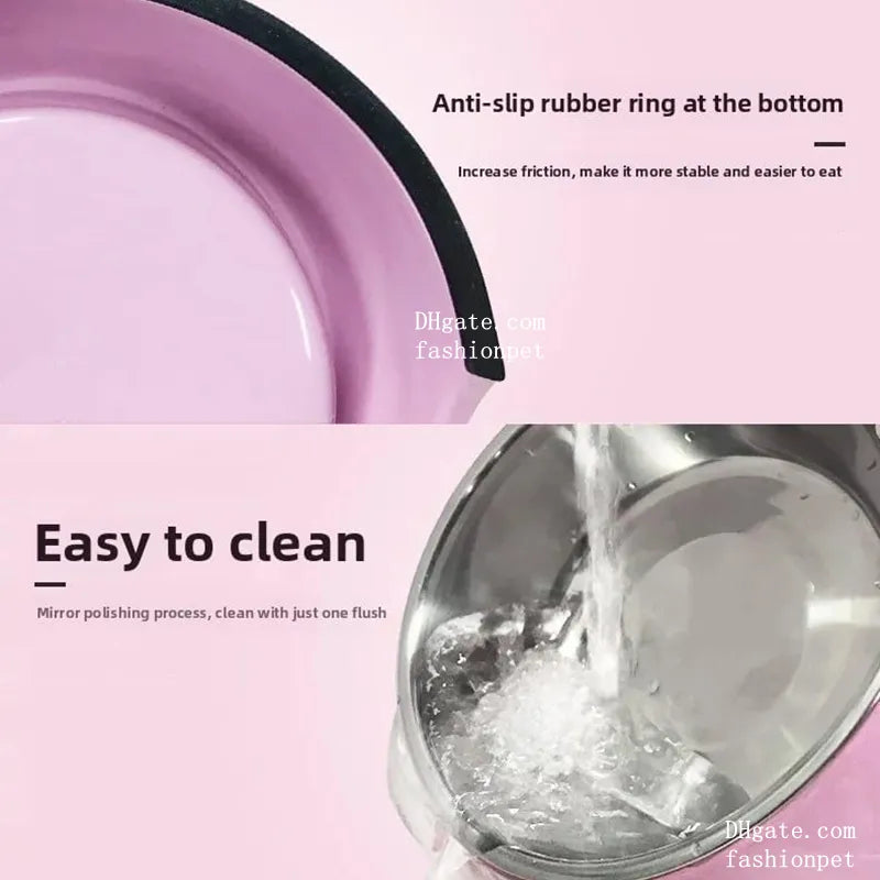 Designer Pets Bowls 2 in 1 Dog Food Water Bowl, Luxury Stainless Steel Pet Dishes Melamine Cat Feeder Bowls with Non-Skid Base for Medium Small Dog, Feeding, Drinking J30