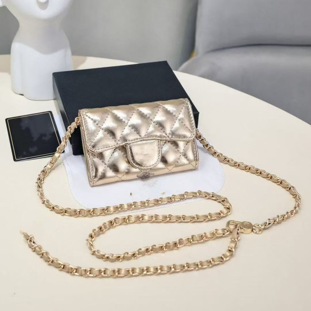 Top Designer Shoulder Bag Chain Handbag Plaid Wallet Double Letter Solid Buckle Sheepskin Caviar Pattern Women Luxury Evening Bag Mini Handbag 7750