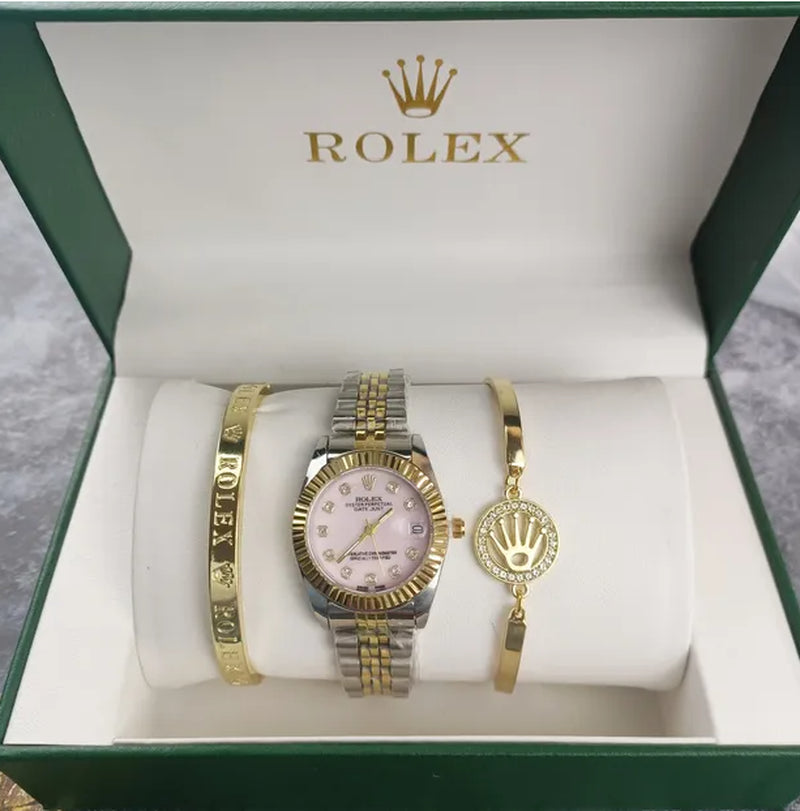 3Pcs Set Watch Luxury Designer High Quality Women Pink Dial Hollow Strap Fashion Gold Bracelet Quartz Wristwatch Student Ladies Watches Reloj Mujer with Box A3269