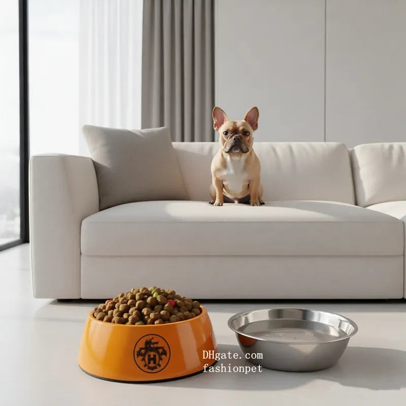Designer Pets Bowls 2 in 1 Dog Food Water Bowl, Luxury Stainless Steel Pet Dishes Melamine Cat Feeder Bowls with Non-Skid Base for Medium Small Dog, Feeding, Drinking J30
