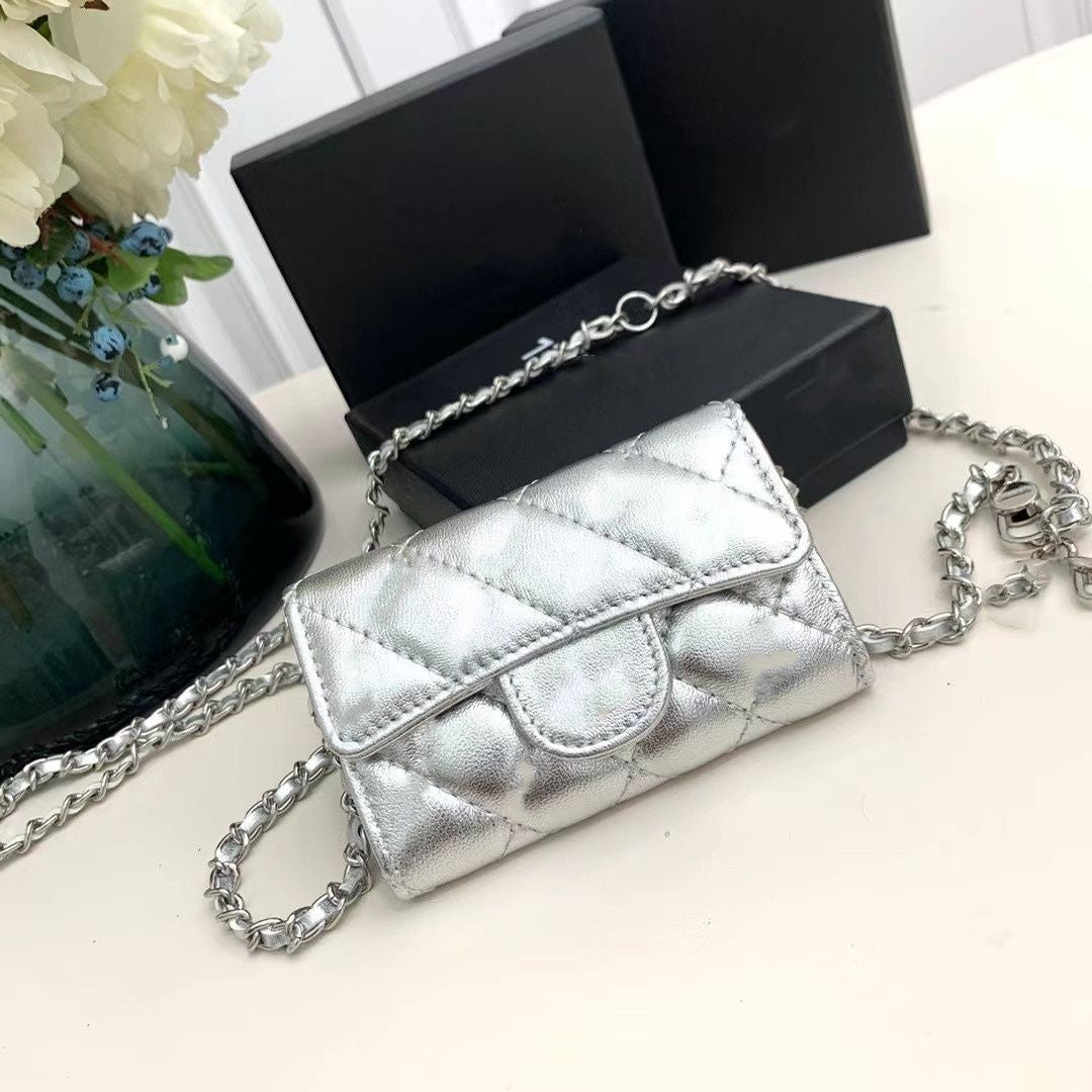 Top Designer Shoulder Bag Chain Handbag Plaid Wallet Double Letter Solid Buckle Sheepskin Caviar Pattern Women Luxury Evening Bag Mini Handbag 7750