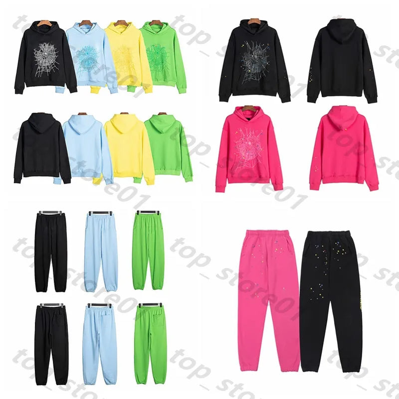 5A Designer Hoodie Mens Web Hoodie for Men 2025 Spider Hoody Women Polo Grid Five Cobweb Pink Spider Hoodies Hip Hop Tracksuit Print Pullover Net Spider Pants Suit 01