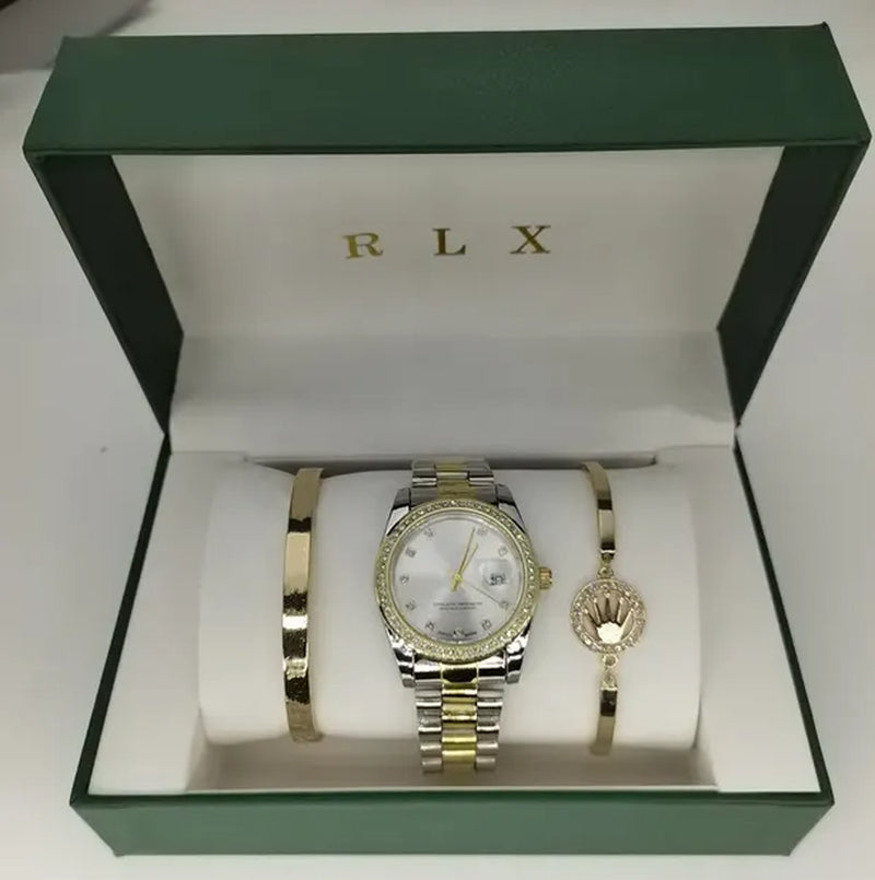 3Pcs Set Watch Luxury Designer High Quality Women Pink Dial Hollow Strap Fashion Gold Bracelet Quartz Wristwatch Student Ladies Watches Reloj Mujer with Box A3269