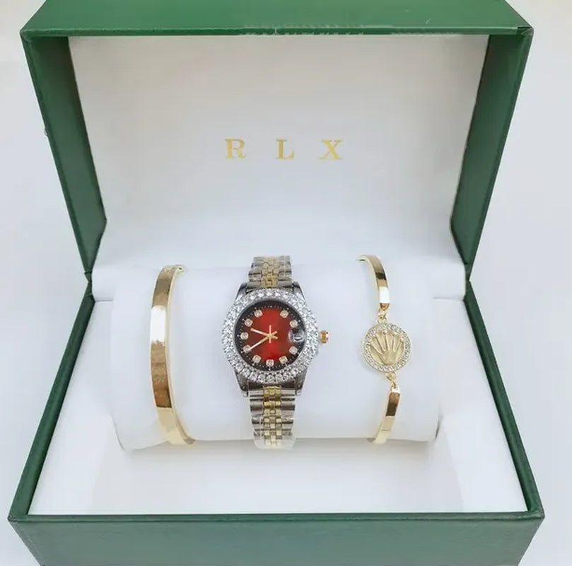 3Pcs Set Watch Luxury Designer High Quality Women Pink Dial Hollow Strap Fashion Gold Bracelet Quartz Wristwatch Student Ladies Watches Reloj Mujer with Box A3269