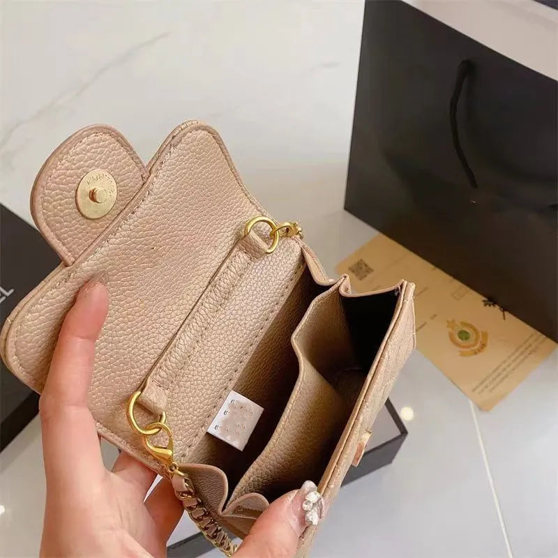 Top Designer Shoulder Bag Chain Handbag Plaid Wallet Double Letter Solid Buckle Sheepskin Caviar Pattern Women Luxury Evening Bag Mini Handbag 7750
