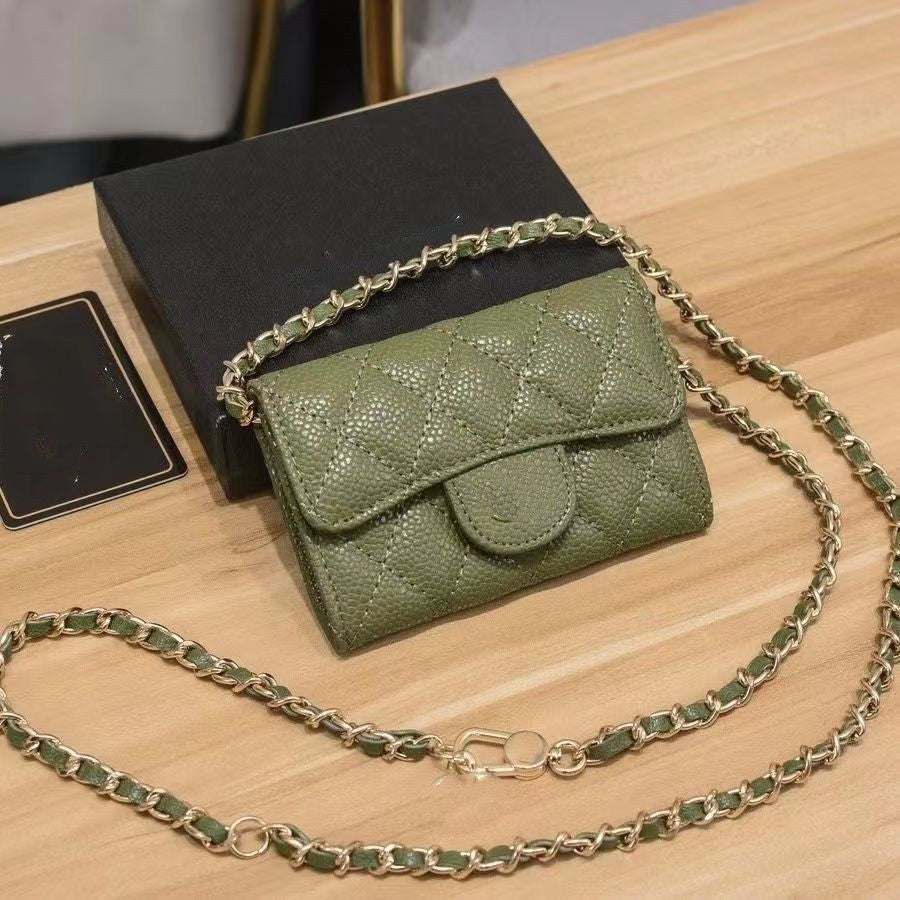 Top Designer Shoulder Bag Chain Handbag Plaid Wallet Double Letter Solid Buckle Sheepskin Caviar Pattern Women Luxury Evening Bag Mini Handbag 7750